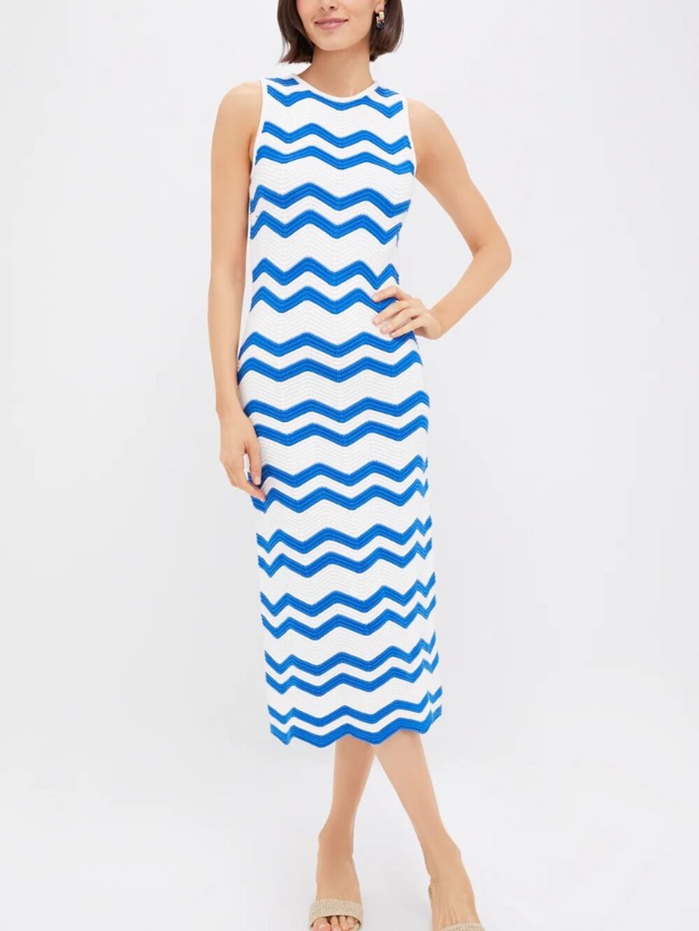 Hyacinth House Blue & White Zig-Zag Stripe Mykonos Knit Maxi Dress NWT - Small